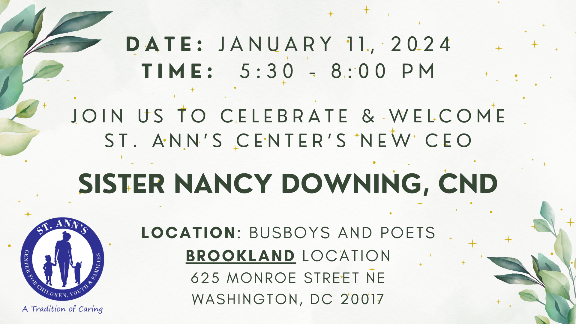 Welcoming Sister Nancy Downing, CND | El Centro St. Ann para niños ...