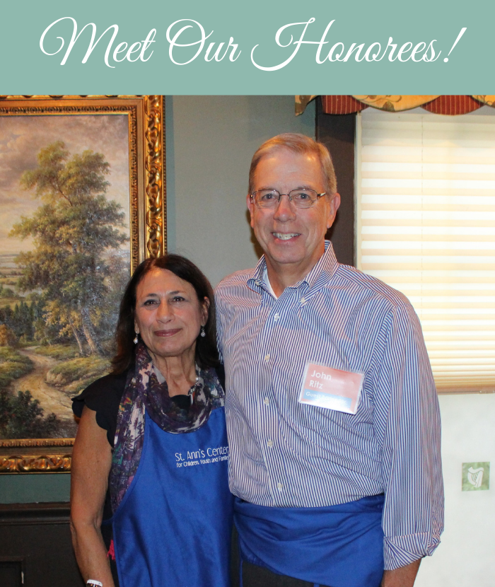 Photo of Judy and John Ritz serving as St. Ann's guest bartenders.