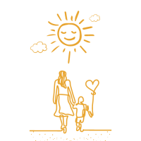 Illustration of mother and child walking in sunlight