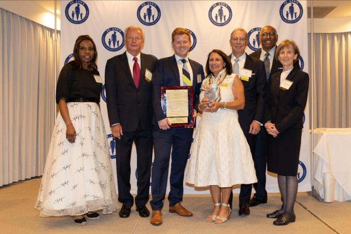 Photo of St. Ann's Board Chair Tonya Sharpe, Tom Heidenberger, Kyle Heidenberger, Judy Ritz, John Ritz, Hon. Michael Steele, and Sister Mary Bader, CEO